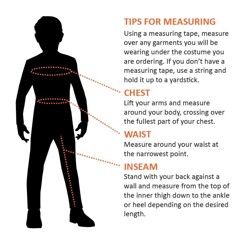 Boys Costume Sizing Chart Diagram